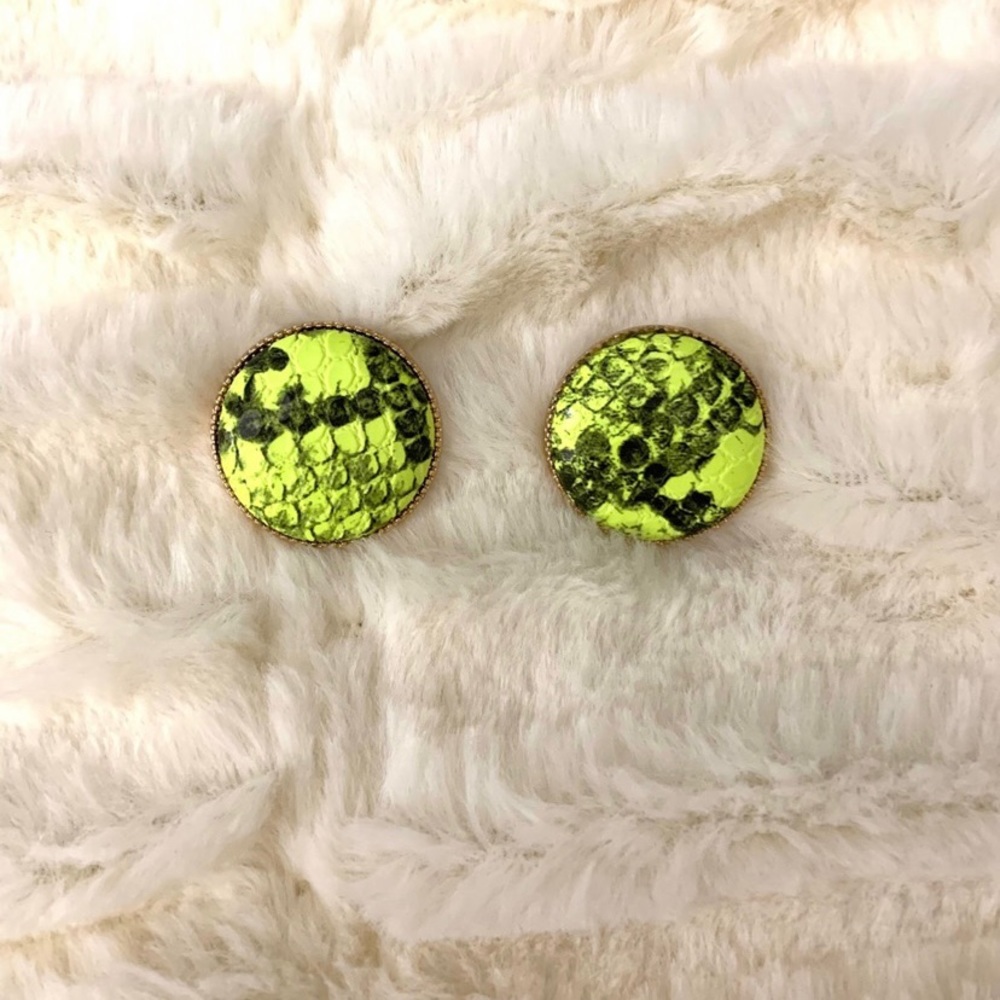 Lime Green Snake Print Earrings